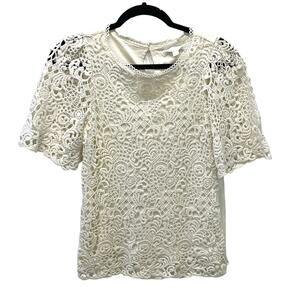 Anthropologie Eri + Ali Lace Crochet Cream Top Shirt Size XS